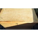 Pine rectangular blanket box, hinge lid with inset candle box, recessed brass carry handles on