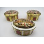 Royal Crown Derby 1128 Old Imari pattern - pair of powder jars and covers, and similar oval box