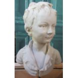 Bobble style head and shoulder bust of a young child, on a rectangular base H54cm