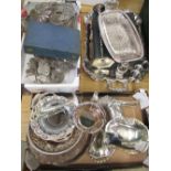 Collection of assorted silver plated ware, including teapots, cutlery, dishes, large stag etc (3