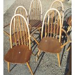 Ercol light elm rectangular drop leaf dining table and set of five hoop back dining chairs including