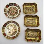 Royal Crown Derby 1128 Old Imari pattern - pair of circular dishes, D10cm and three rectangular