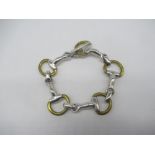 Chunky silver and brass link bracelet with T bar clasp stamped 925 L20cm 1.5ozt