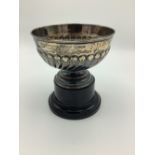Late Victorian silver presentation rose bowl, gadrooned body on circular stepped foot and Bakelite