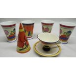 Contemporary Wedgwood Clarice Cliff centenary 1899-1999 "Bizarre" pattern sugar caster, set of