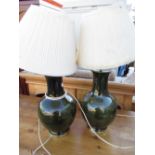 Pair of Chinese style green glaze baluster shaped table lamps H50cm (2)