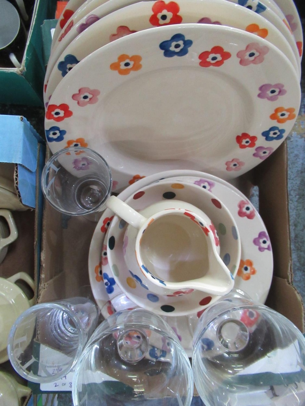 Collection of pottery including Emma Bridgewater flower pattern with six large plates, two small