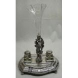 Victorian EPNS ink stand, oval base with gadrooned border and central cast figure of a knight