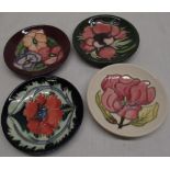 Moorcroft Pansy, Poppy, Magnolia, Clemeatis pin trays D12cm with impressed marks and signatures to