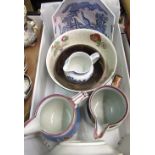 Two C19th lustre jugs, C19th Masons patent fruit bowl, blue & white dragon decoration & selection of