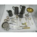 Pewter mugs, cutlery, self propelling pencils etc