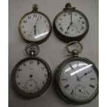 Swiss key wound open faced pocket watch, movement no. 568129, and three keyless open faced pocket