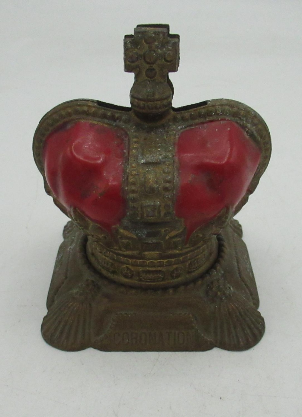 Metal crown money box commemorating the 1953 coronation