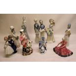Collection of Lladro style figurines and other figurines
