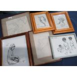 Book of sketches and artwork by L Tate, including two framed and mounted pictures of a baby, one
