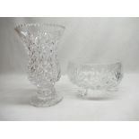 Late C20th lead crystal fruit bowl with cut decoration on three scroll feet D28cm, H17cm and a