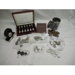 Sovereign queen spoon collection, Ostermilk tin of assorted coins, collection of pre 1947 coinage