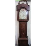 19th C mahogany long cased clock, painted Roman dial with subsidiary seconds and calendar