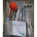 Vintage Balco, Everett and other glass and chrome syringes, in rectangular box with chrome lid,