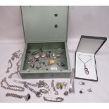 WITHDRAWN -Metal box containing various silver and silver plate rings, bracelets, necklaces etc