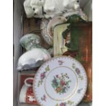 Trio of Shelley plates with stand, Royal Doulton serving dish, jug in the form of a begging dog etc
