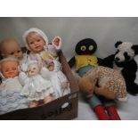 Steiff fawn no. 1831/38, five dolls, golly and panda (8)