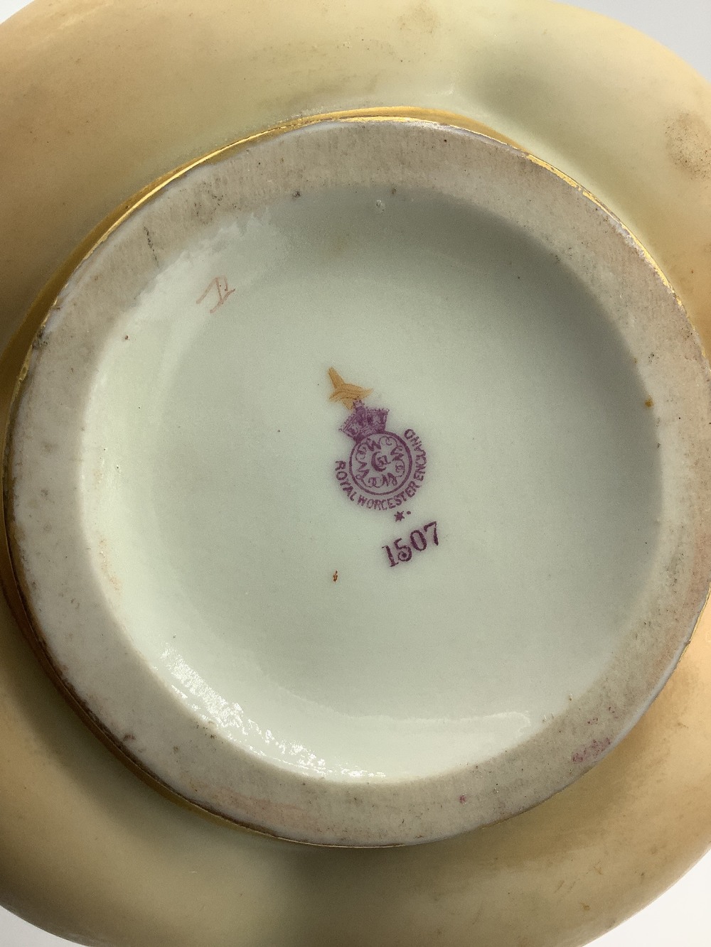 Early C20th Royal Worcester jug with coral handle, blush ivory ground decorated with floral - Image 2 of 2