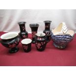Six pieces of black Carlton Ware with apple blossom design including vases, water jug etc, an Arthur