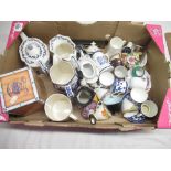 Box of ceramic and china cups, jugs in Rington Meadow etc