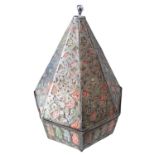 C19th Indian octagonal box, dot prick white metal decorated with pen work coloured ivory geometric