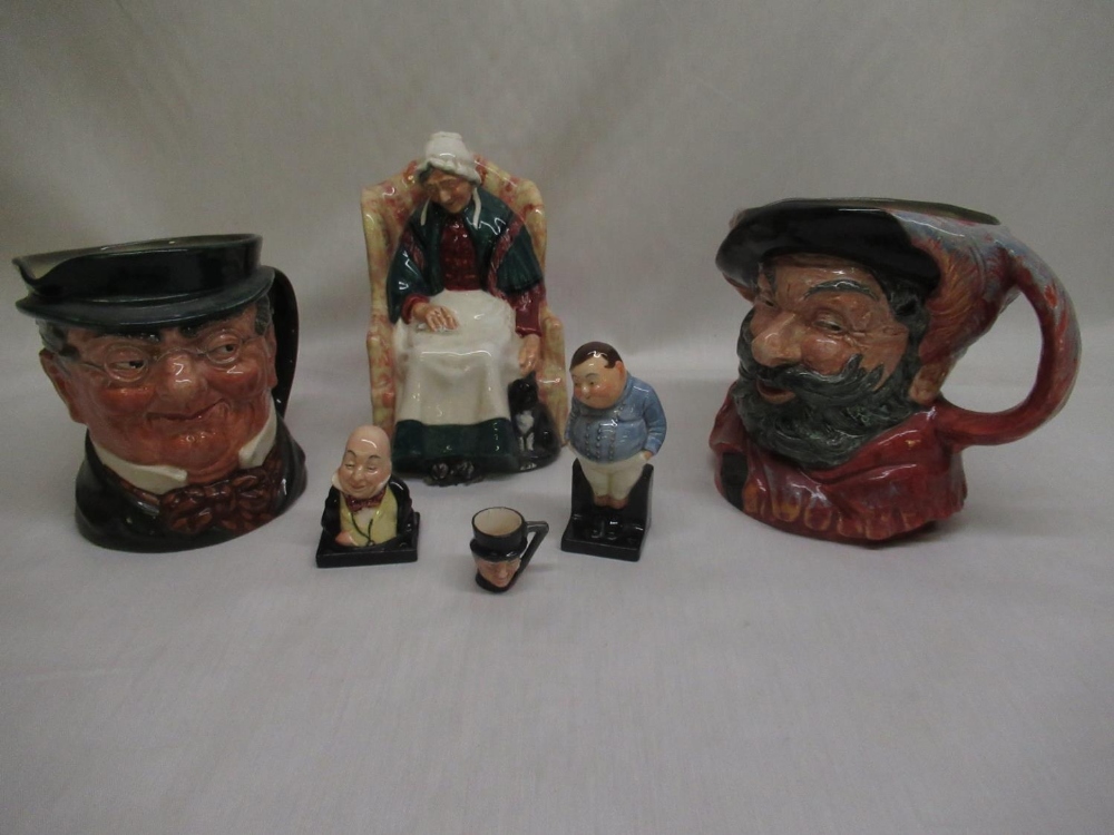 Royal Dalton "Forty Winks" figurine "Falstaff" toby jug and other toby jug, "Fat Boy", "Micawber"