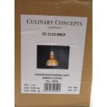 Pair of boxed as new Culinary Concepts London, Paddington hanging lights in burnished copper (3)