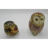 Royal Crown Derby owl paperweight gold cap, owl paperweight silver cap