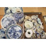 Late C20th Delft charger D40cm, C20th Delft vase H32cm, five Delftware decanters, other C20th and