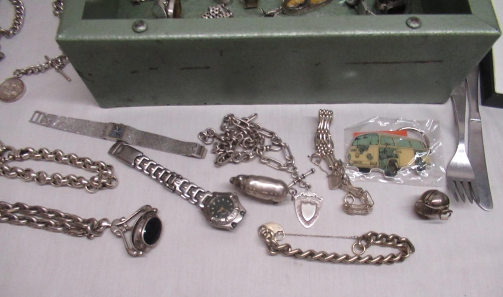 WITHDRAWN -Metal box containing various silver and silver plate rings, bracelets, necklaces etc - Image 4 of 4