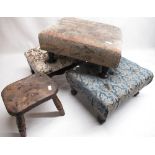 C19th Elm childs stool with rectangular top canted corners on 4 turned tapering and ringed legs