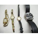 Ladies Perona hand wound wristwatch 9ct gold case on leather strap, Oris ladies cocktail watch on