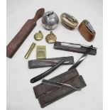 Selection of various trench art type cigarette lighters, three table lighters, and two razors
