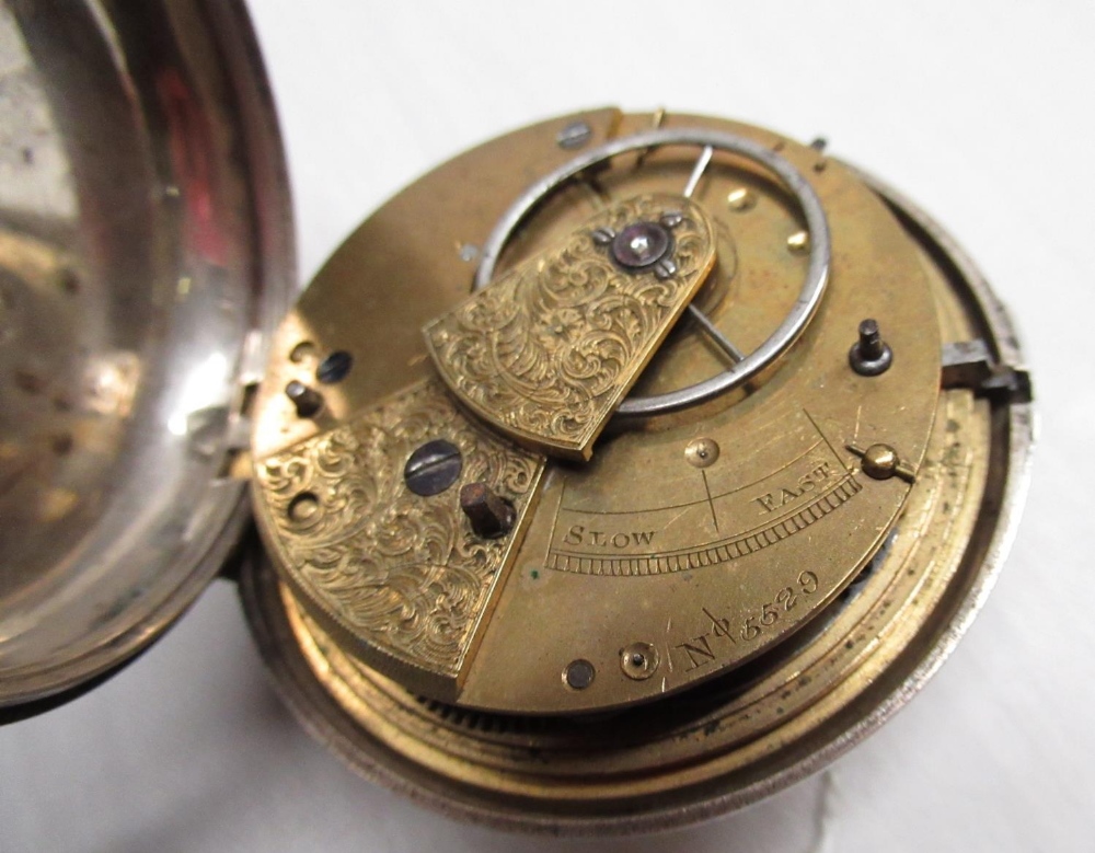 Mid Victorian silver pair cased pocket watch (glass damaged), white enamel dial with Roman numerals - Image 2 of 2