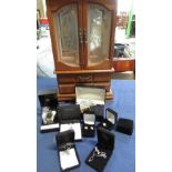 Modern wooden dressing table top free standing jewellery box with two glazed doors above two drawers