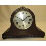 Into War Gustaff Becker mantle clock oak arch topped case, brass bezel enclosing silvered dial