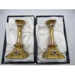 Royal Crown Derby 1128 Old Imari pattern - pair of MMI candlesticks in original boxes H17.5cm