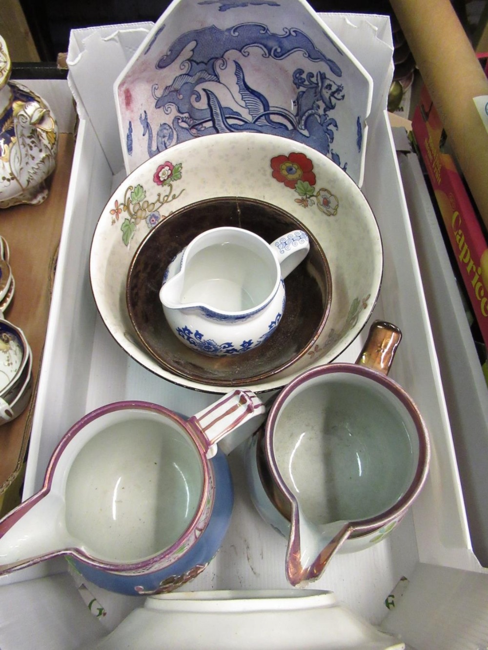 Two C19th lustre jugs, C19th Masons patent fruit bowl, blue & white dragon decoration & selection of - Bild 2 aus 2