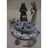 C20th Royal Copenhagen blue and white desk set, Danish model of a goose, Royal Copenhagen model of a