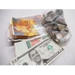 Continental copper, nickel and other coins, mostly foreign, quantity of bank notes