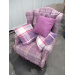 Laura Ashley traditional shape armchair with deep buttoned winged back, loose back and seat