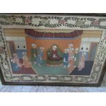 Indian school (contemporary), Figures before a Prince within an interior with a floral border,