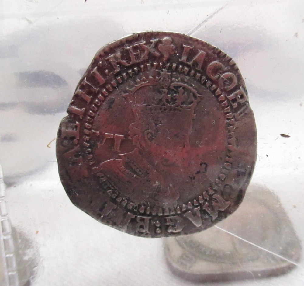 Two Scottish hammered coins, one dated 1624, other coins, some foreign - Image 2 of 3