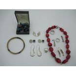 Collection of jewellery, including a pair of Sterling silver drop pendant earrings in the form of