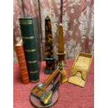 Italian faux tortoiseshell desk obelisk H39cm,another faux marble obelisk, leather bound desk